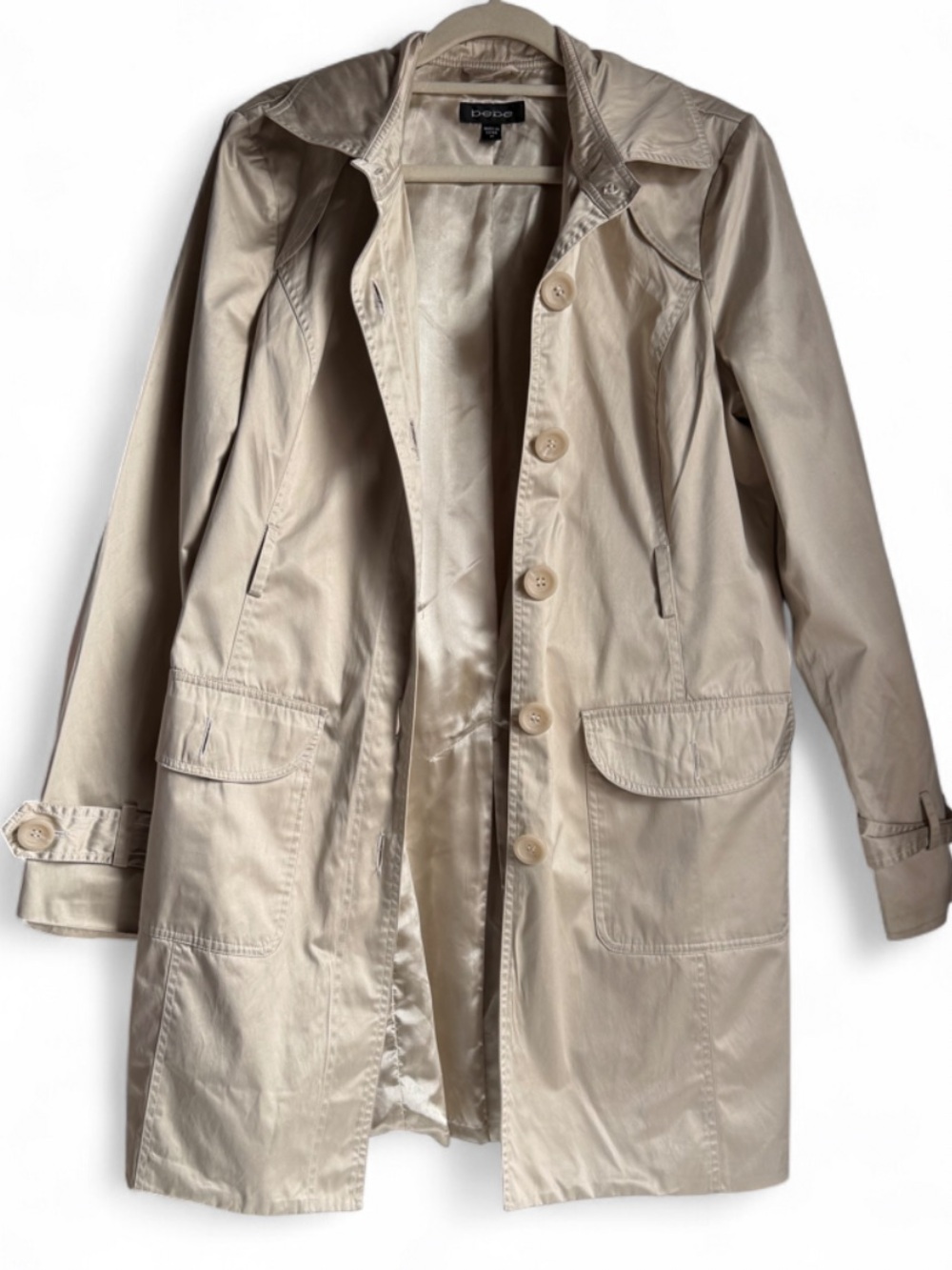 Bebe Woman’s Light Beige Trench Coat with Button Front